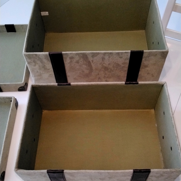 Suede storage boxes with faux leather strapping - Picture 7 of 9